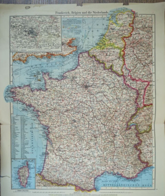 VTG Geographical Map France Belgium Netherlands Europe Color C27-5