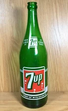 Antique Green DURAGLAS glass 7-up SODA POP BOTTLE qt 28oz ACL graphics