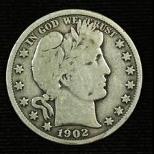 Barber Silver Half Dollar. 1902 P. Very Good. Lot  9049-40-022