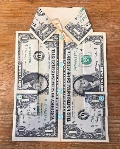 Origami Folded Dollar Shirt 5 $1 Bills Money Dollars $5 Total Great Gift
