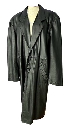 Vintage Adler  Genuine Black Leather Long Coat Jacket Women L