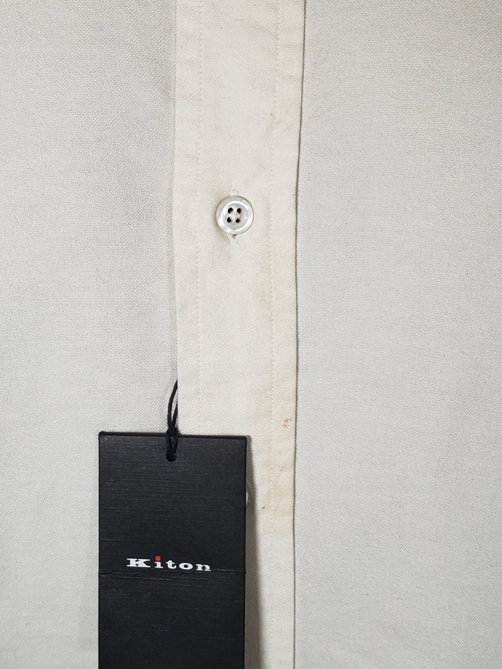 Camisa de vestir Kiton para hombre marfil 100 % algodón hecha en Italia nueva con etiquetas talla XL Foto 3 de 4
