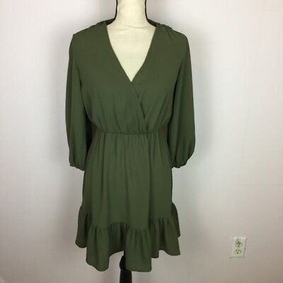 ASOS DESIGN Mini Tea Dress Sz 4 Womans Green Wrap Front Ruffle-hem Puff  Sleeves | eBay