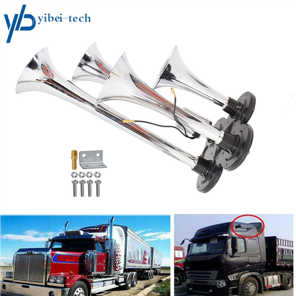 YIYDA Car Horn Hoorn 150DB Autoclaxon, 45 cm, luchthoorn, chroom, zink, enkele trompet, vrachtwagen, luchthoorn, met compressor voor 12 V, autoboattruck