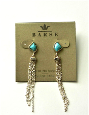 Barse  Sterling Silver and Genuine Arizona Turquoise Fringe  Earrings MSRP $58