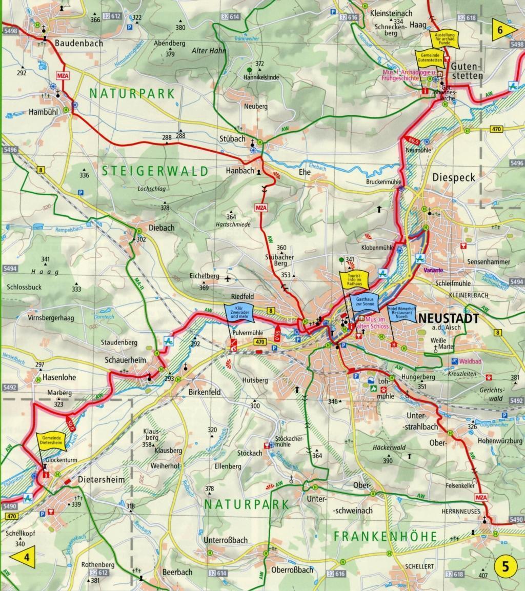 Thumbnail - Radwanderkarte Aischtalradweg, Rothenburg Ob Der Tauber - Bamberg 1 :