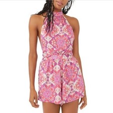 NWT Free People Romper Pink Floral Print Halter Open Back Sleeveless XS SAMPLE