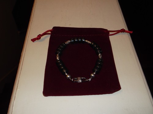 (UNISEX) PULSERA DE CUENTAS DE PLATA TIBETANA/HEMATITA NEGRA 8 1/2" HECHA A MANO - Imagen 11 de 11