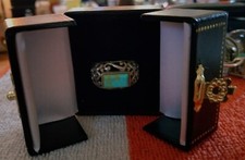 VINTAGE STERLING SILVER AND TURQUOISE FILIGREE RING SIZE 7