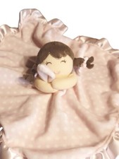 Carters Lovey Plush Security Blanket Brown Haired Girl 16"x16" Pink Satin Trim