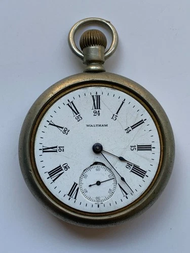 Antique WALTHAM Silveroid Missing Crystal Pocket Watch Doesn't Run (33-110)