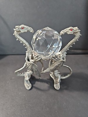 Pewter Double Dragon Holding Large Crystal 1986 Tom Meier Partha Pewter