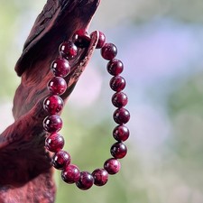 Natural Red Garnet Crystal Round Bead Elastic Bracelet