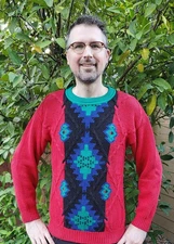 Gant hand intarsia knit sweater colorful geometric vintage retro medium