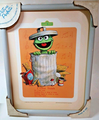 1988 Muppets Oscar The Grouch Framed I Love Trash Song 14x11 New Old Stock RARE