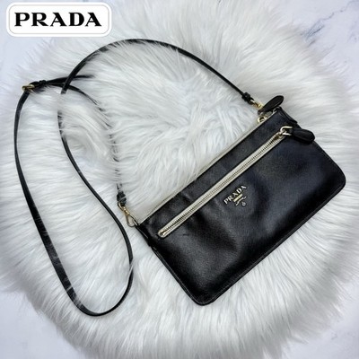 PRADA Saffiano Leather Crossbody Bag Black mini pochette Sacoche bag purse