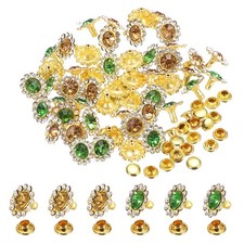 50pcs Colorful Rhinestone Rivets 11mm Sun Flower Crystal Studs, Yellow/Cyan