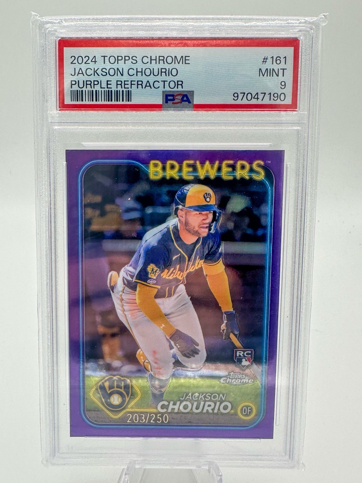 2024 TOPPS CHROME 161 JACKSON CHOURIO PURPLE /250 PSA 9
