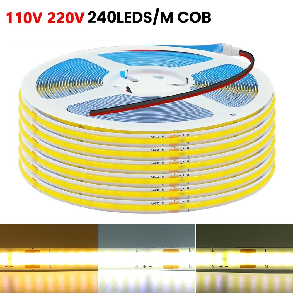 10m COB LED Strip 110V 220V 240LEDs/m No Need Driver 8mm PCB Width Flexible Tape