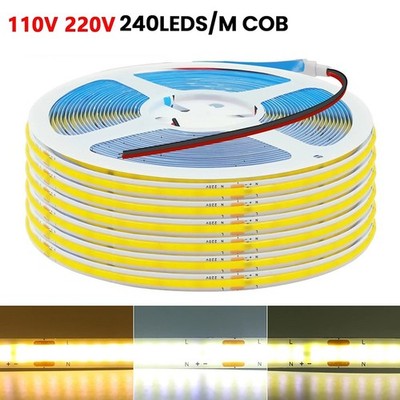 10m COB LED Strip 110V 220V 240LEDs/m No Need Driver 8mm PCB Width Flexible Tape