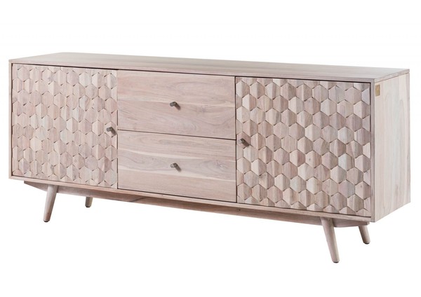 Sideboard Mosaik Muster Massiv Echtholz Kommode Retro Look Akazie-image