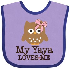 Inktastic My Yaya Loves Me Owl Girls Grandchild Baby Bib Coquette Bird Outfit
