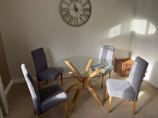 Lugano 110cm Round Glass Top Solid Oak Legs Dining Table