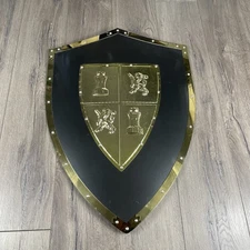 Medieval Metal Shield Knight Armor Amont S4004 25”x17” Gold Lion Crest New Box