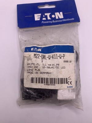 Eaton M22-DRL-W-K11-W-P Pushbutton, 22mm, Flush Maintained Illum., White 1NO 1NC