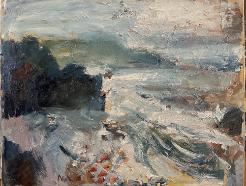 Foggy Seascape Gothic Realism Maine Painting Canvas 16x20 Original Signed - Picture 2 of 3