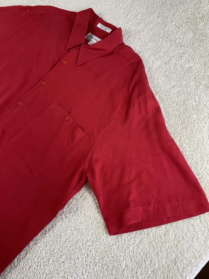 Camisa Mario Ferrari Para Hombre Grande Roja Con Botones Manga Corta Informal Suave Foto 3 de 4