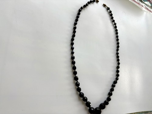 Vintage Gothic Black Obsidian Glass Tapered Bead Necklace 23 Inch