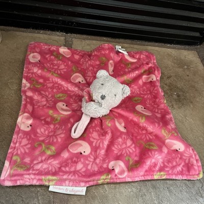 Blankets and Beyond Gray Bear Pink Bird Lovey Plush Blanket Pacifier Paci Holder
