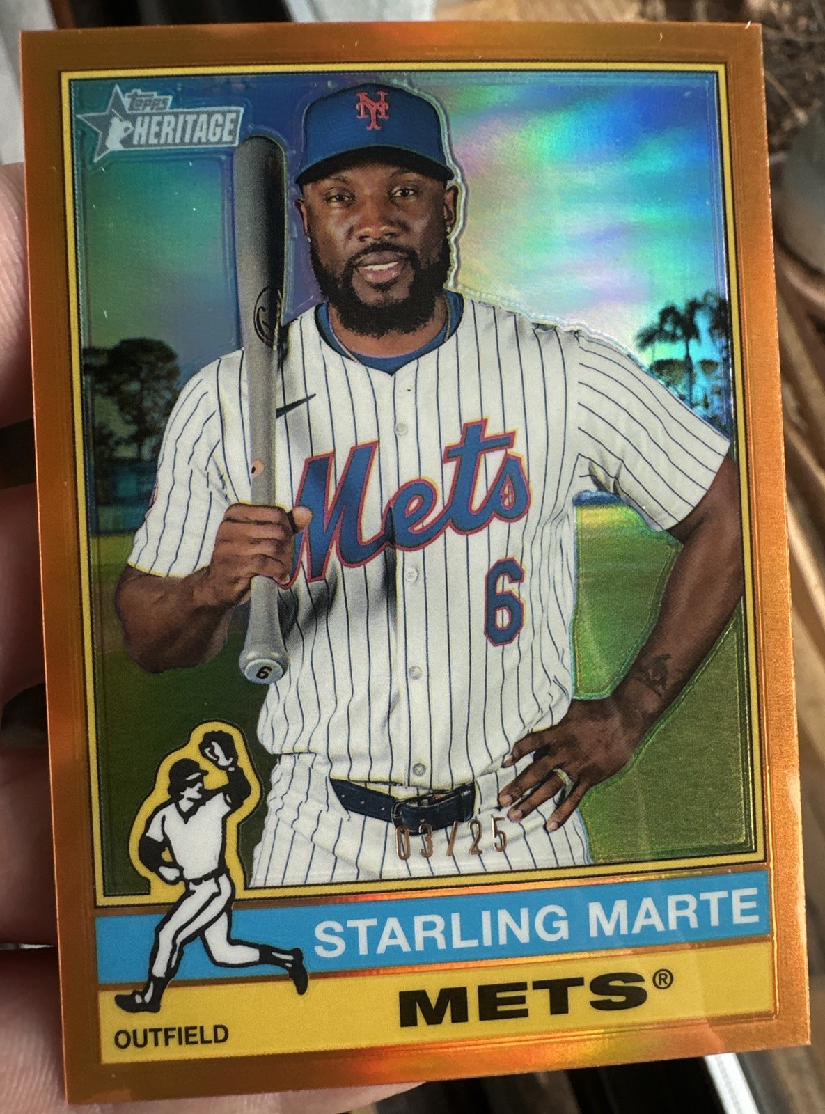 🔥2025 Topps Heritage Starling Marte #417 Chrome Orange Refractor SP /25🔥