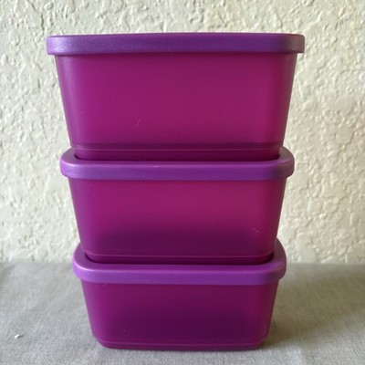 Tupperware Cubix Containers Purple Set 3 With Seals Mini Rectangles Basic Bright