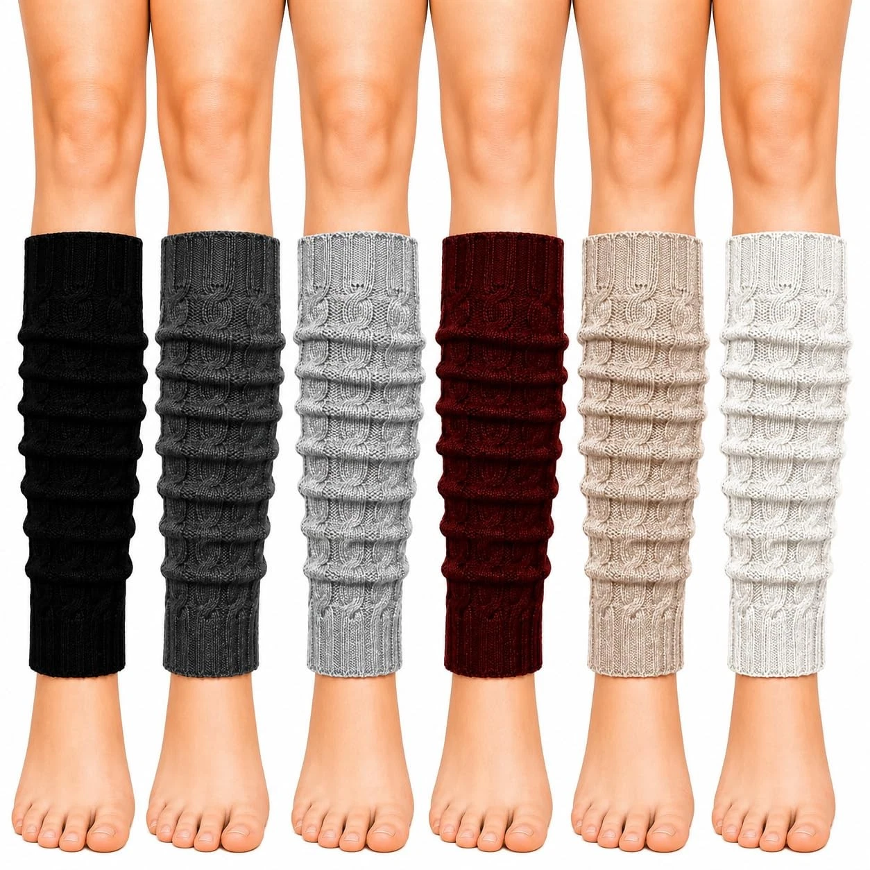 Womens Leg Warmers 6 Pairs Dance Ballet Knee High Sleeve Cable Knit Long 80s ...