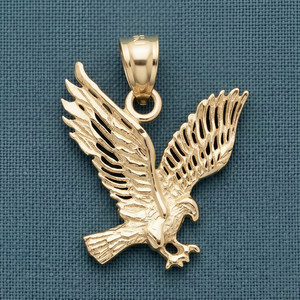 Authentic Gold Plated Soaring Eagle Pendant Necklace Detailed Bird Charm Jewelry