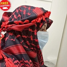 Red Black Palestine Keffiyeh Scarf Cotton Arab Shemagh Tassel Unisex