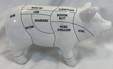 Butcher Meat Cut Ceramic White Pig Oink 8" Farmhouse Style Restaurant Decor