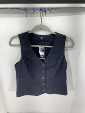 Express Linen Vest Womens Size Small Black Button Front V-Neck Classic Look NWT