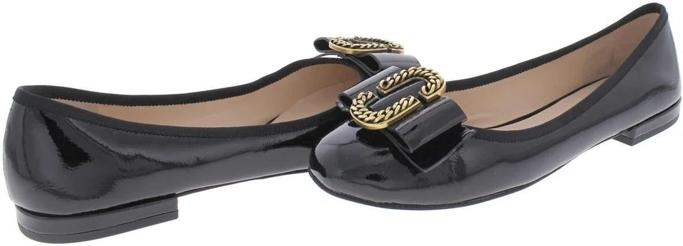 MARC JACOBS Negro Doble J Cadena Arco Charol Interlock Ballet Plano 38 7.5 Foto 2 de 4