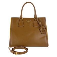 Prada Saffiano Leather Bicolor Tote Bag Women Brown One Size