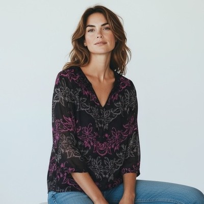 ROBERT GRAHAM - POLY / SILK BLEND VIBRANT TOP / TUNIC - STYLE IS CABIRIA - B1