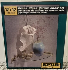 New Cool Brass Glass Corner Shelf Kit 12” X 12” Spur Shelving By Rubbermaid