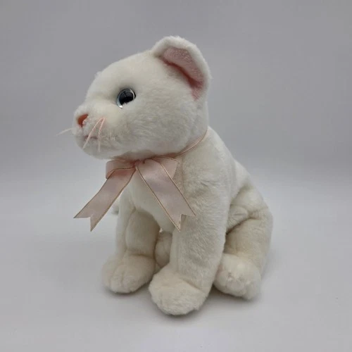 Vintage Early TY Beanie Baby 1999 Crystal White Kitty Cat Kitten w/ Pink Bow