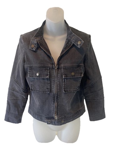 Current Elliott Black The Motorcycle Denim Zip Front Jacket Size S~EUC