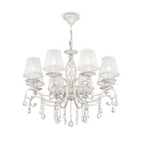 HäNgelampe Metall Stoff B: 72 Cm In Shabby Weiß Gold E14 Kronleuchter Esstisch