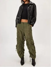 Free People Scorpio Shirred Mid-Rise Cargo Pants Lichen