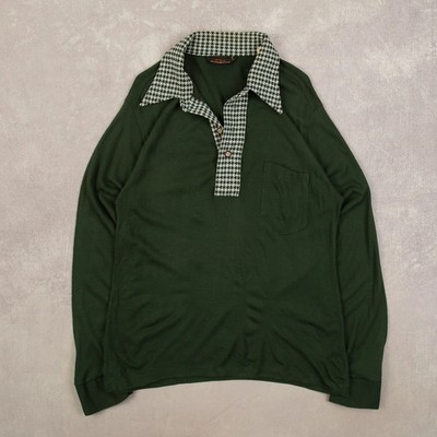 Vintage 80s Herringbone Collared Long Sleeve Graphic T-Shirt XL Herren Grün