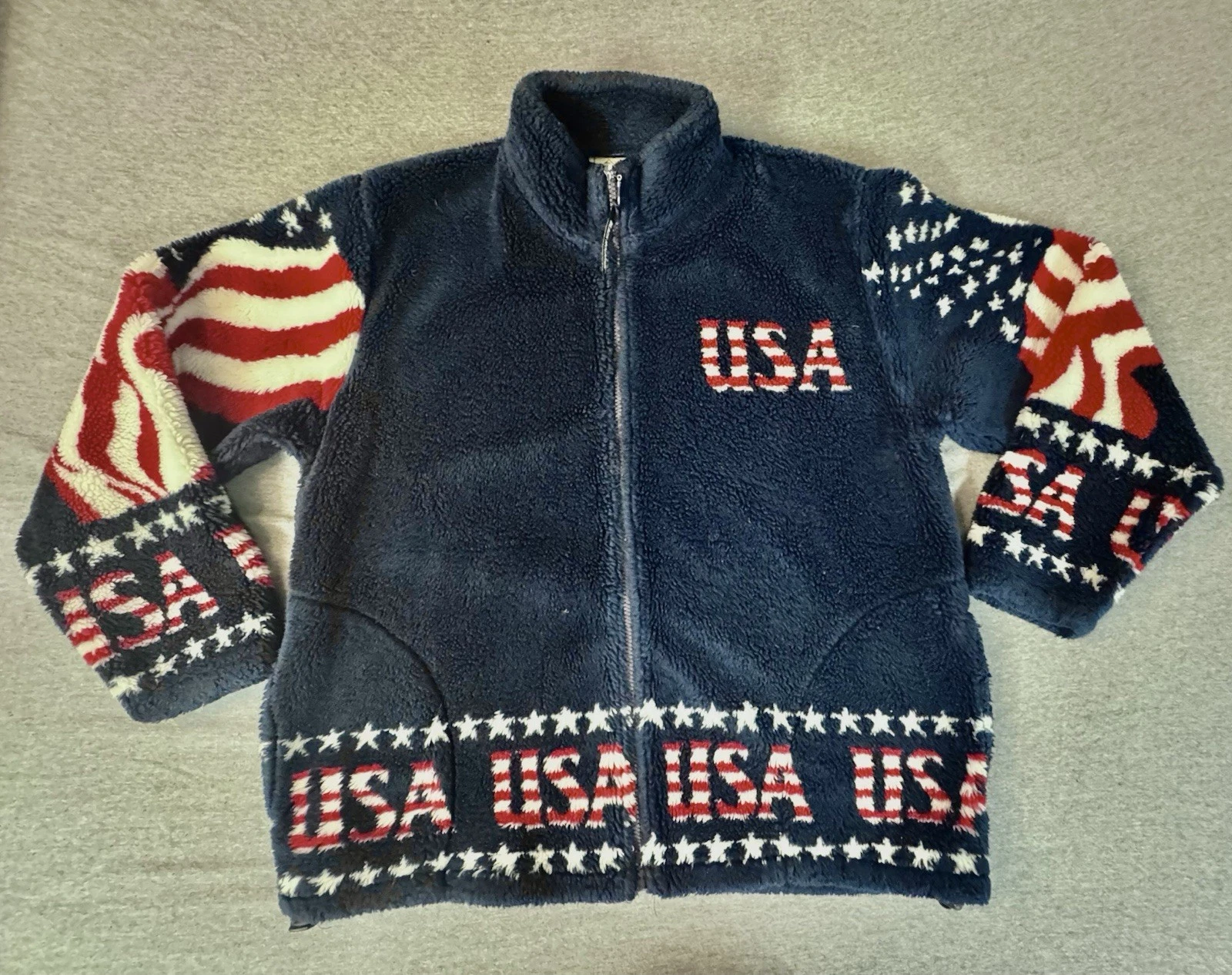 Black Mountain Outdoor USA Americana Full Zip Fleece Jacket Red/Blue Mens Size L